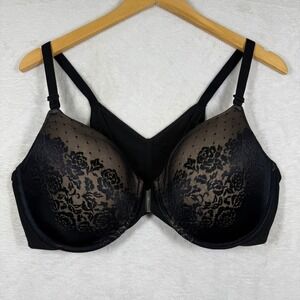 Soma Black Floral Lace Front Close Posture Bra 38DD Underwire Racerback 1114